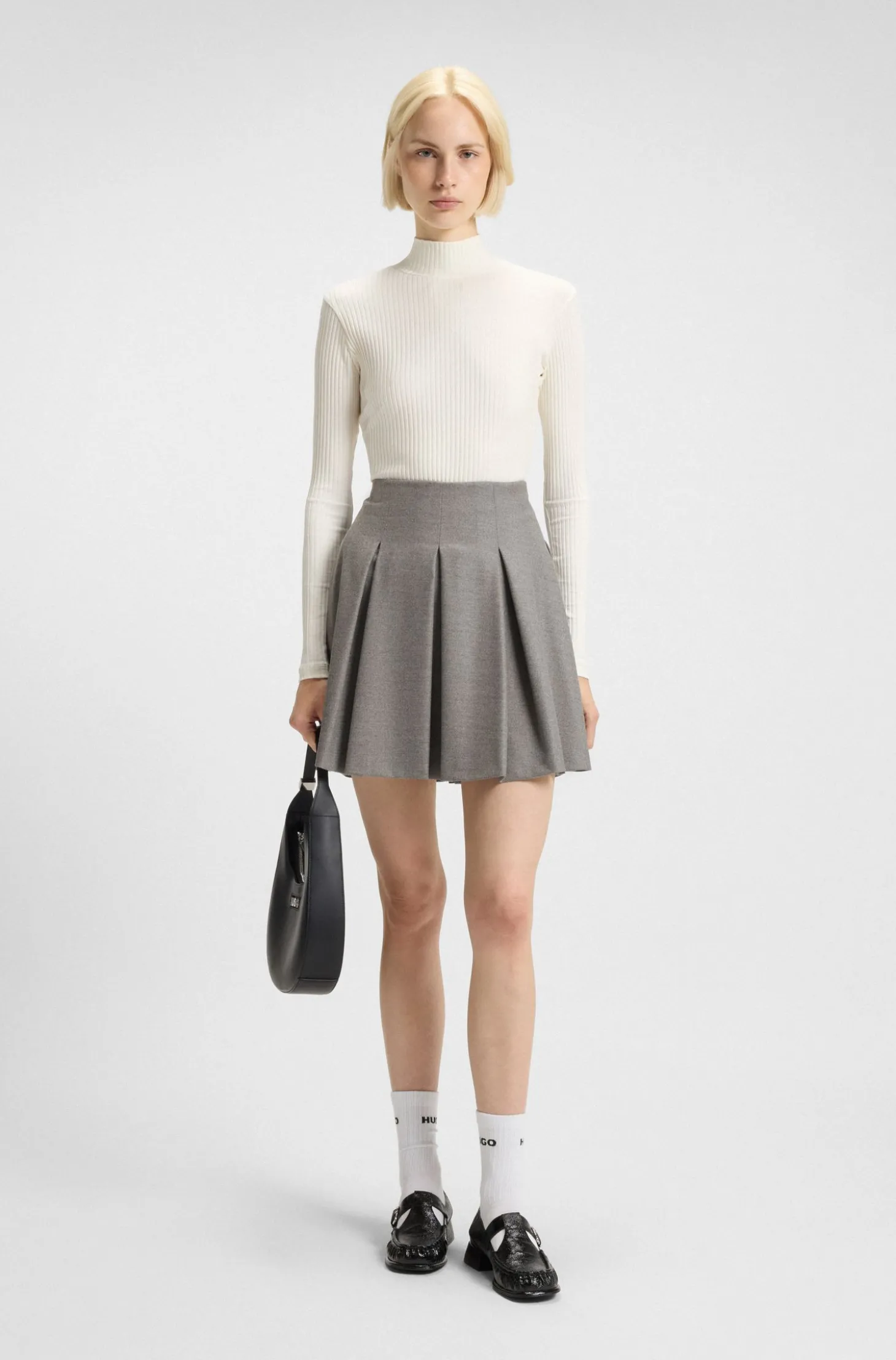 Minirock aus meliertem Stretch-Flanell mit Falten