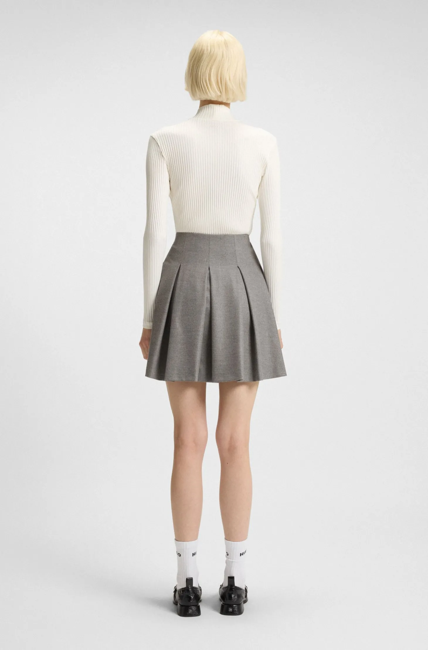 Minirock aus meliertem Stretch-Flanell mit Falten