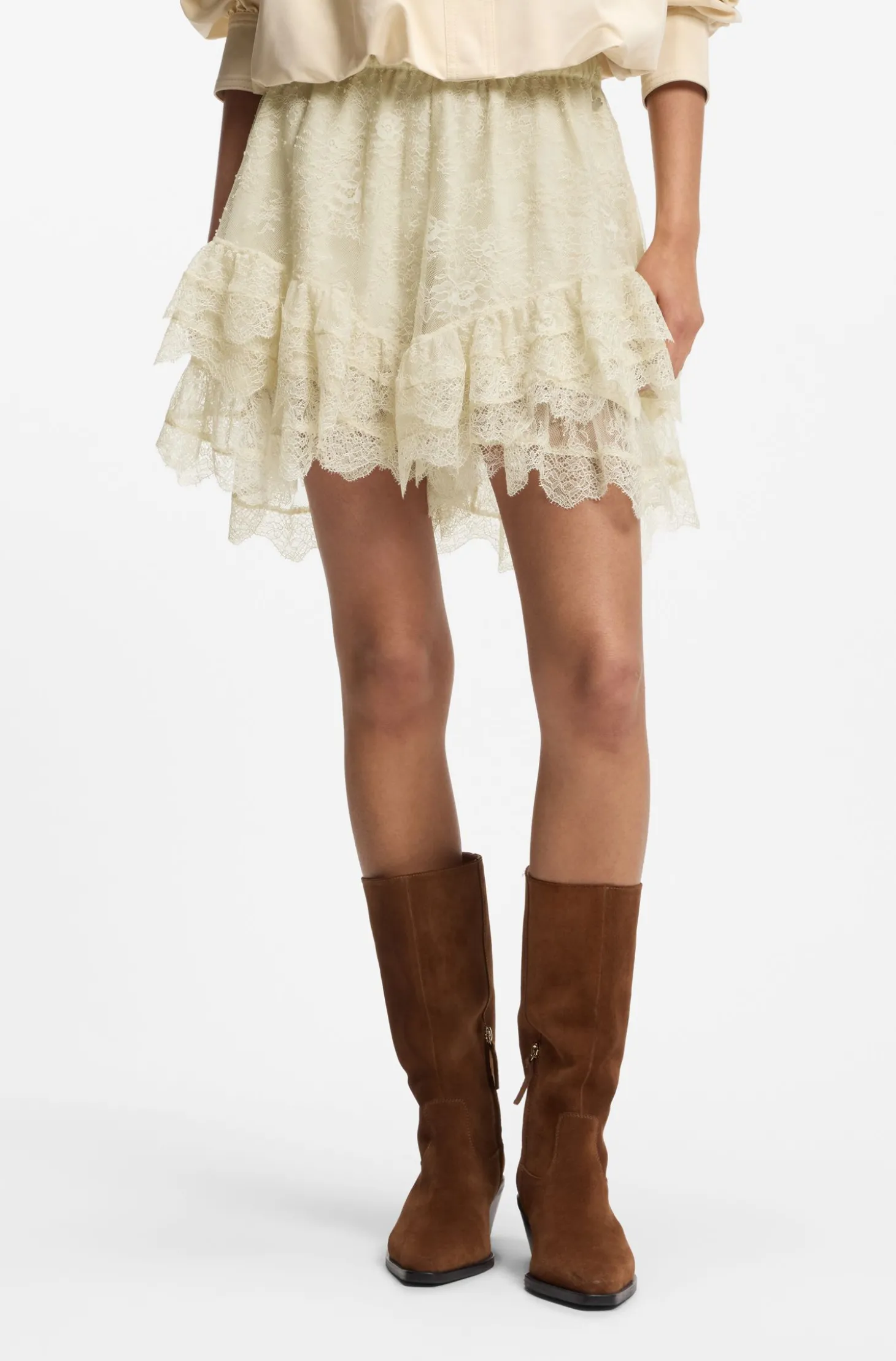 Mini Skort aus geraffter Spitze
