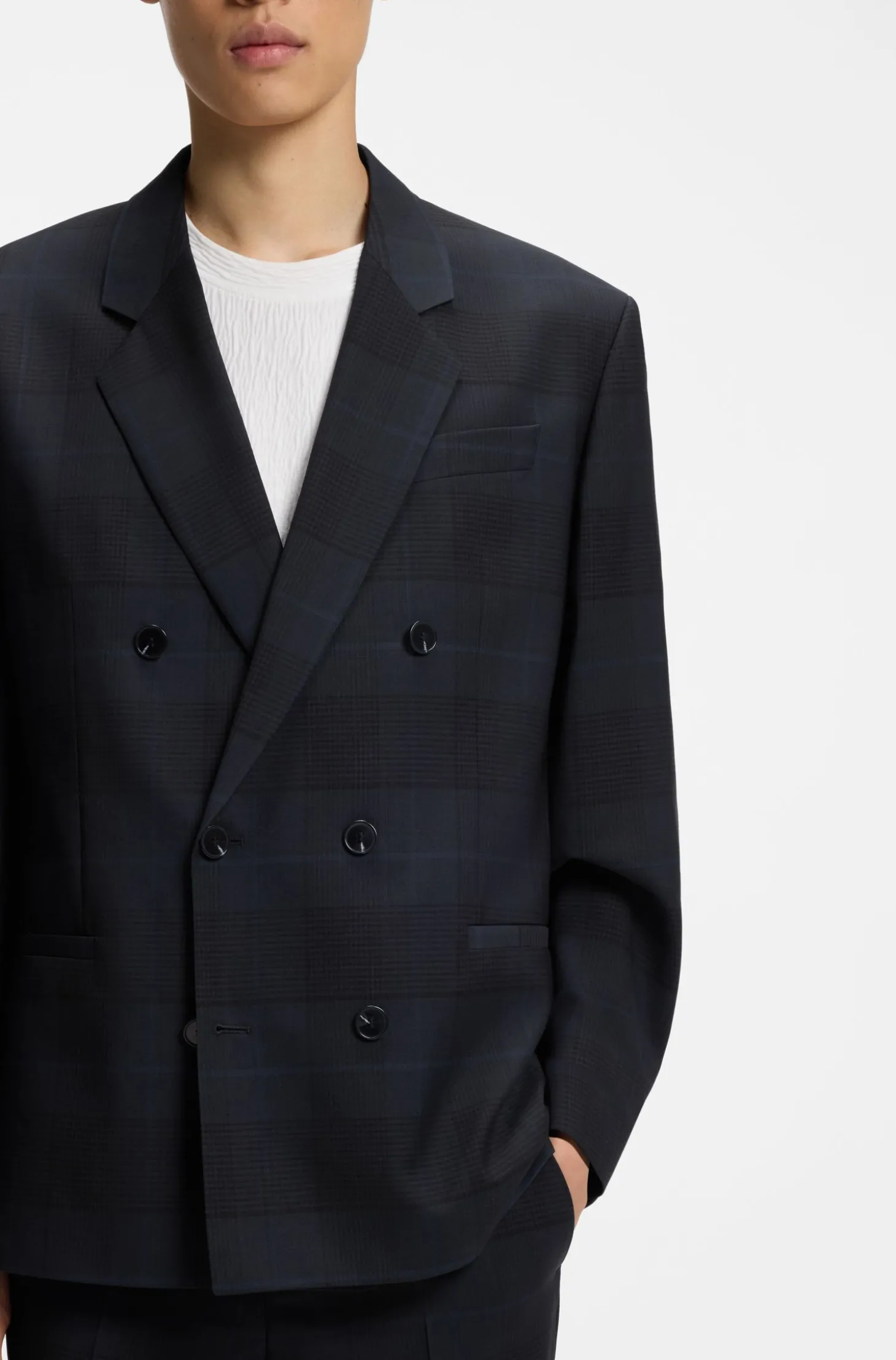 Modern-Fit Blazer aus karierter Schurwolle