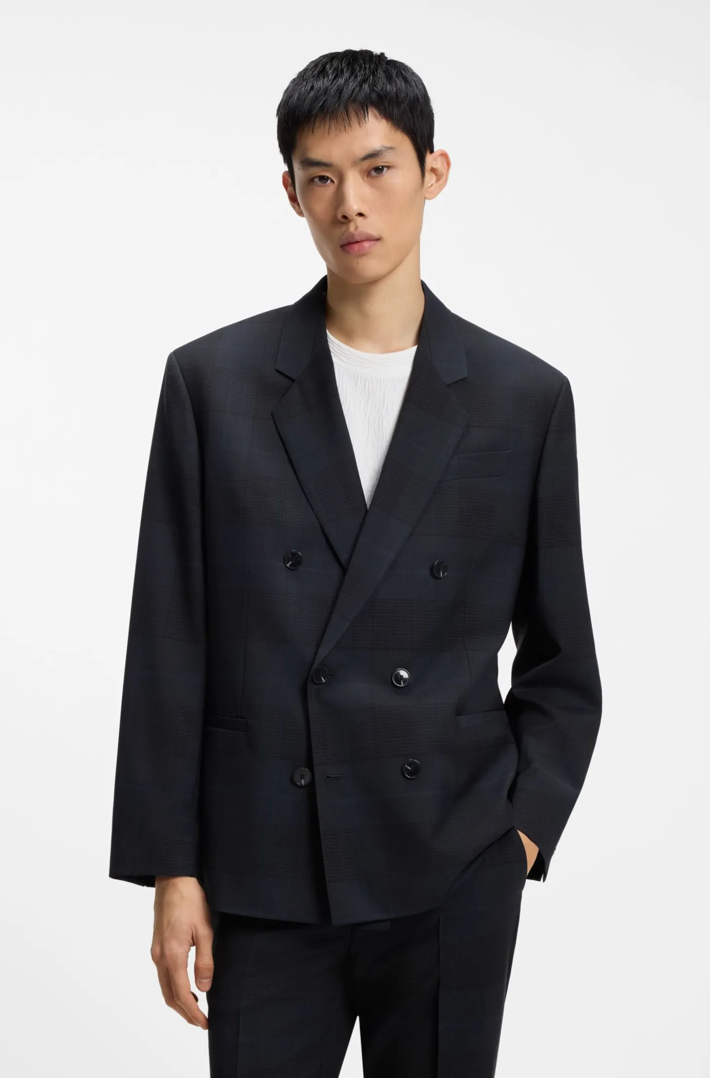 Modern-Fit Blazer aus karierter Schurwolle