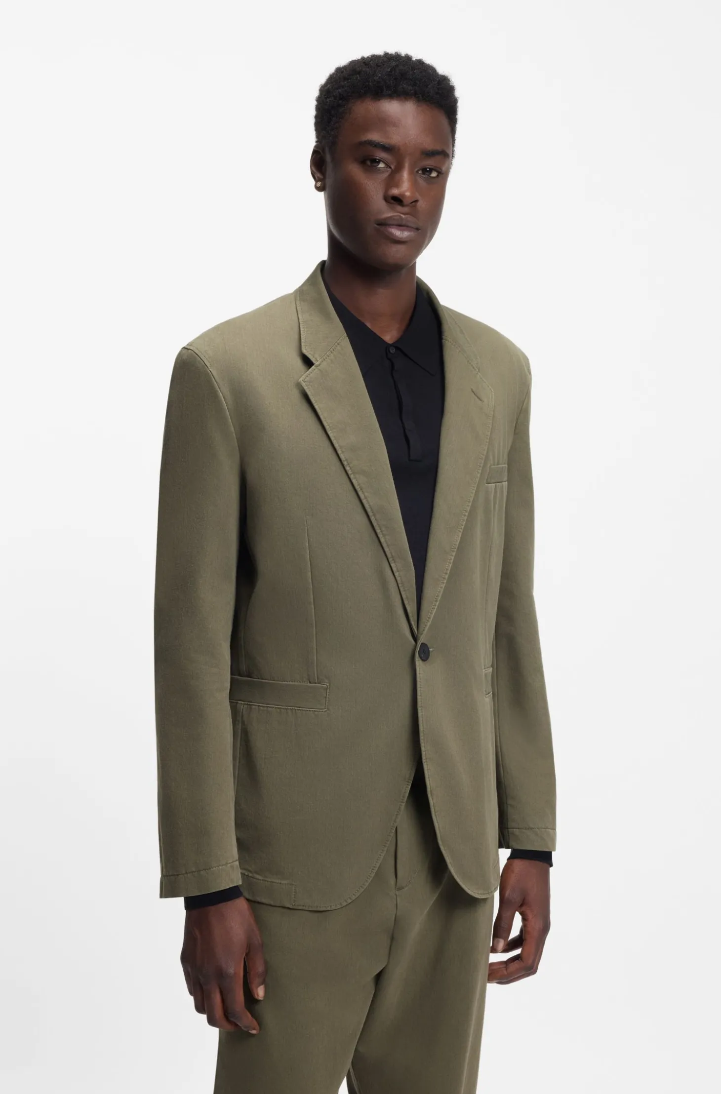 Modern-Fit Jacke aus Baumwoll-Mix mit Twill-Struktur