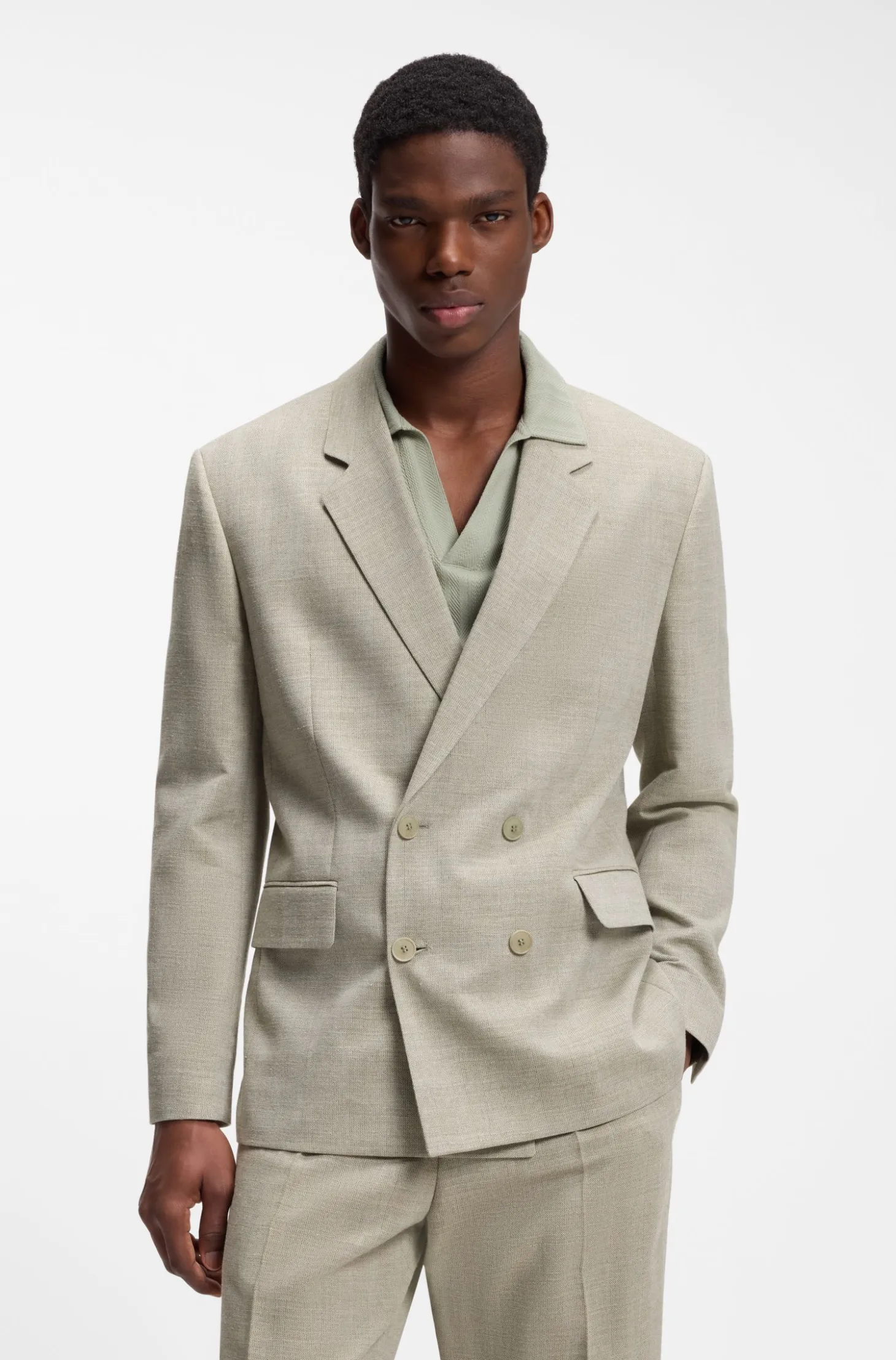 Modern-Fit Jacke mit Fischgrät-Webstruktur