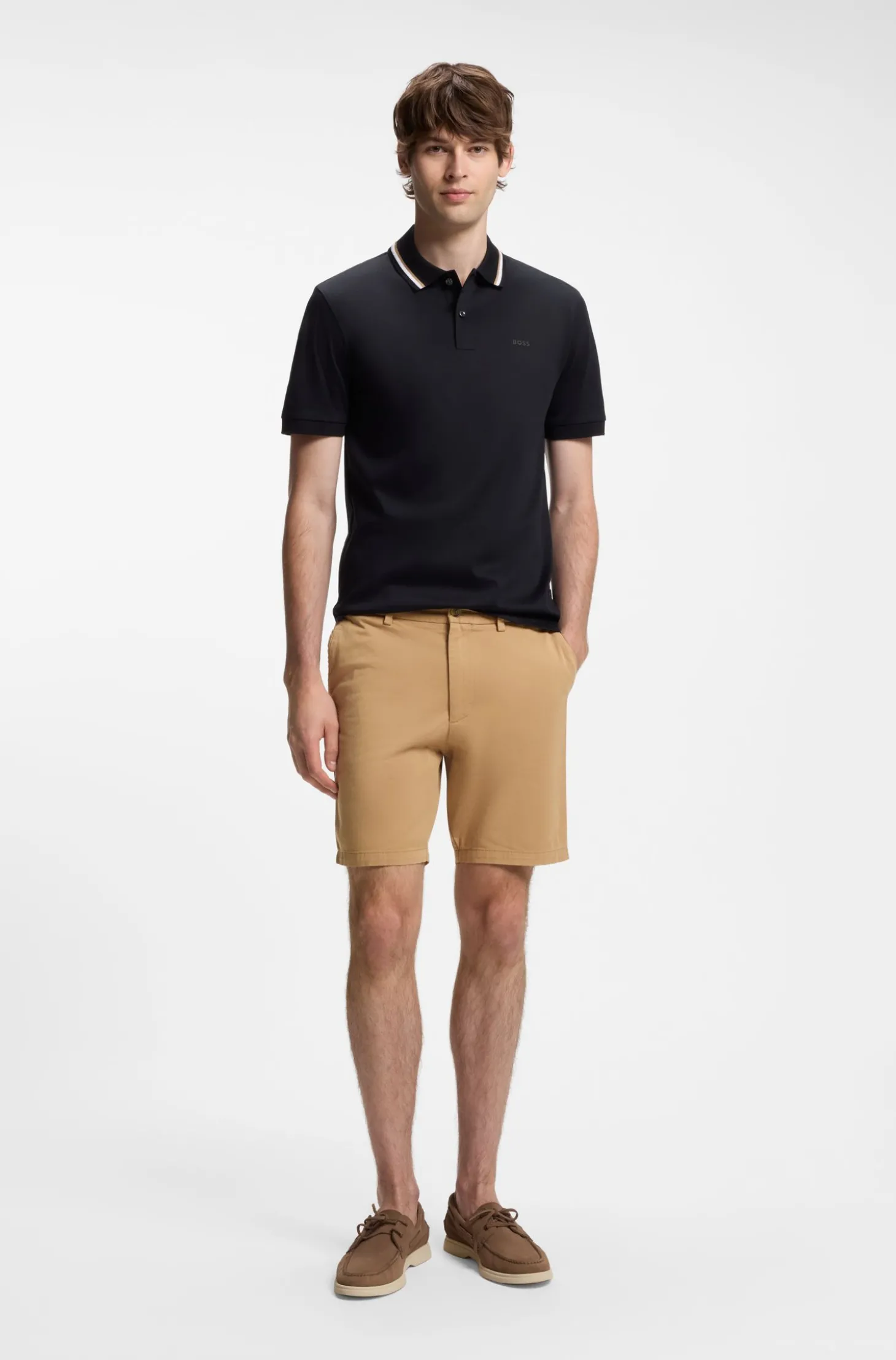 Modern-Fit Shorts aus überfärbtem elastischem Baumwoll-Twill
