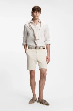 Modern-Fit Shorts aus überfärbtem elastischem Baumwoll-Twill