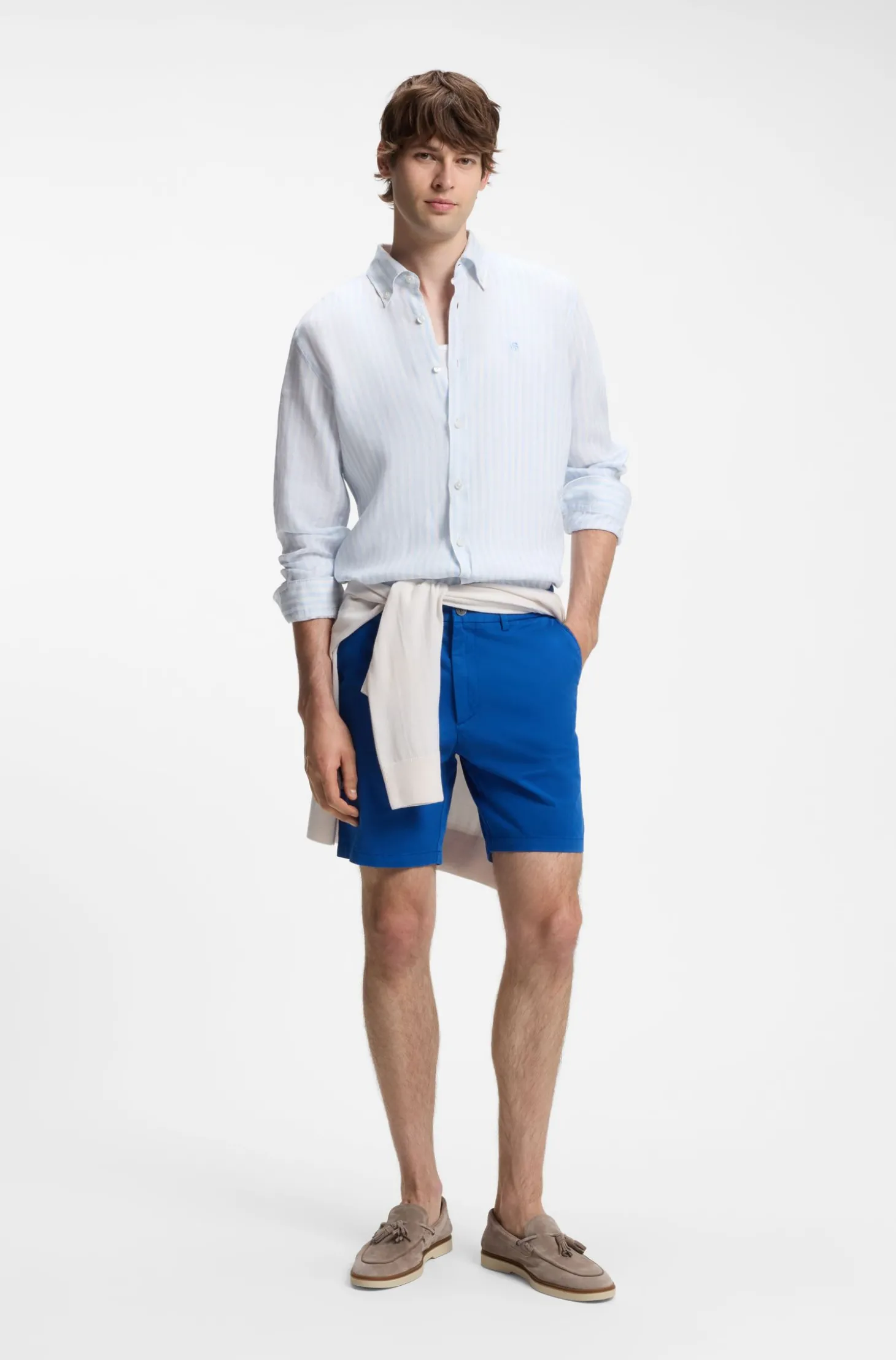 Modern-Fit Shorts aus überfärbtem elastischem Baumwoll-Twill