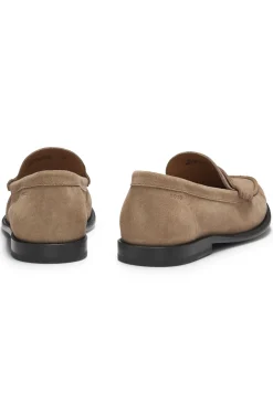 Mokassins aus Veloursleder mit Pennyloafer-Detail und geprägtem Logo