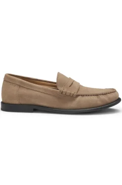 Mokassins aus Veloursleder mit Pennyloafer-Detail und geprägtem Logo