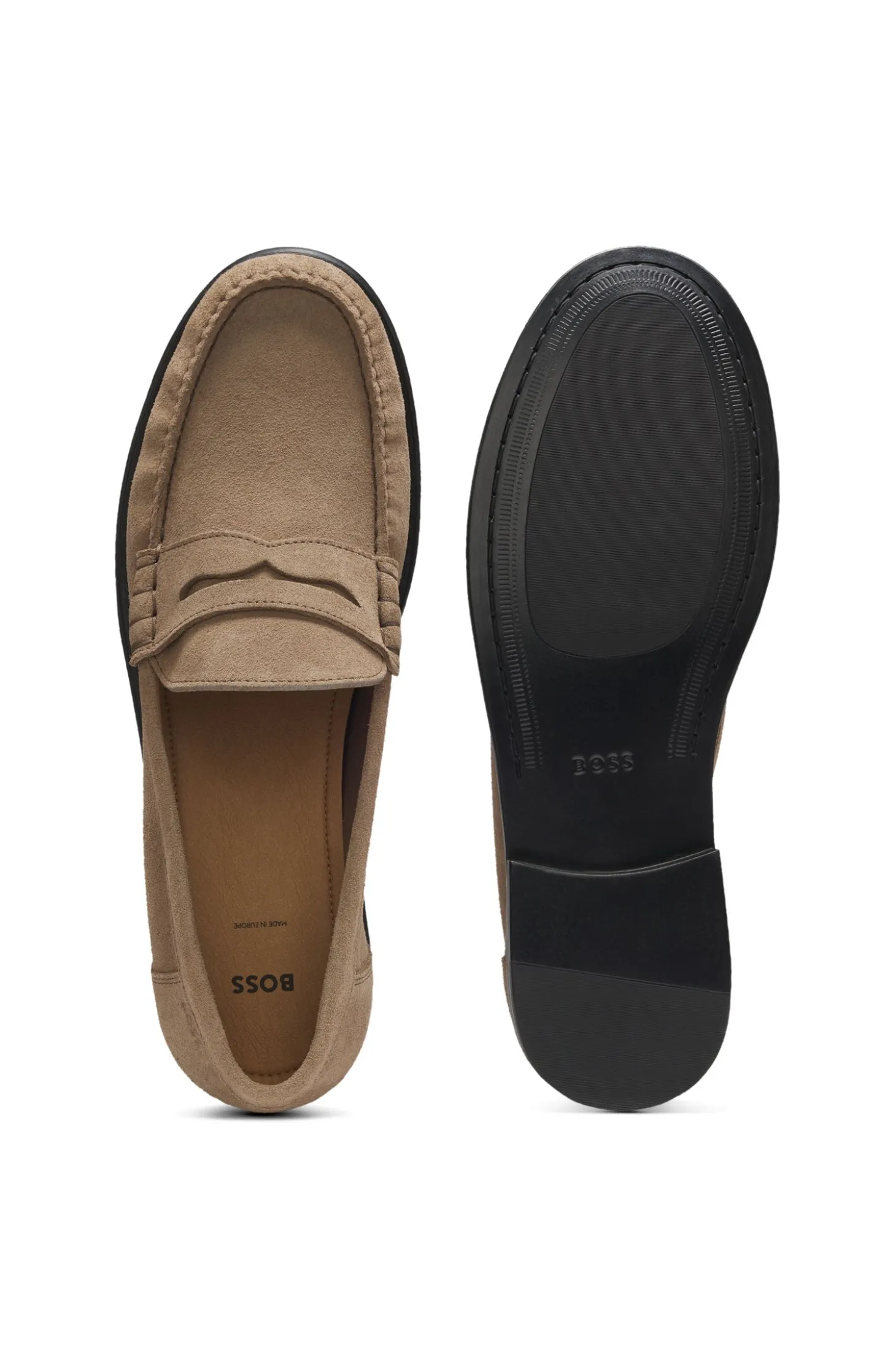 Mokassins aus Veloursleder mit Pennyloafer-Detail und geprägtem Logo
