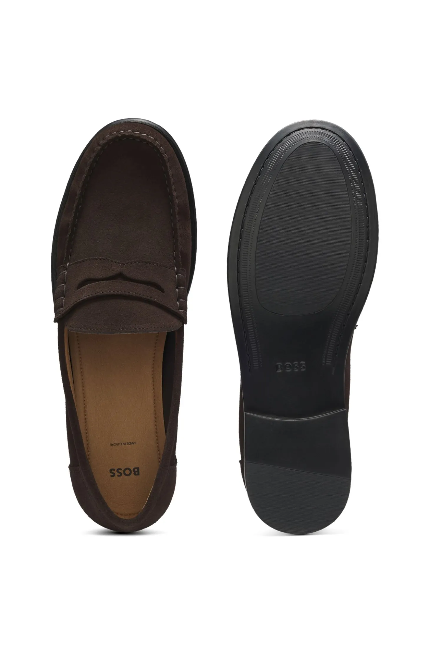 Mokassins aus Veloursleder mit Pennyloafer-Detail und geprägtem Logo
