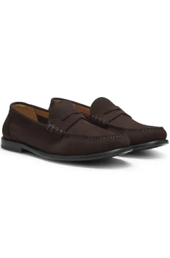 Mokassins aus Veloursleder mit Pennyloafer-Detail und geprägtem Logo