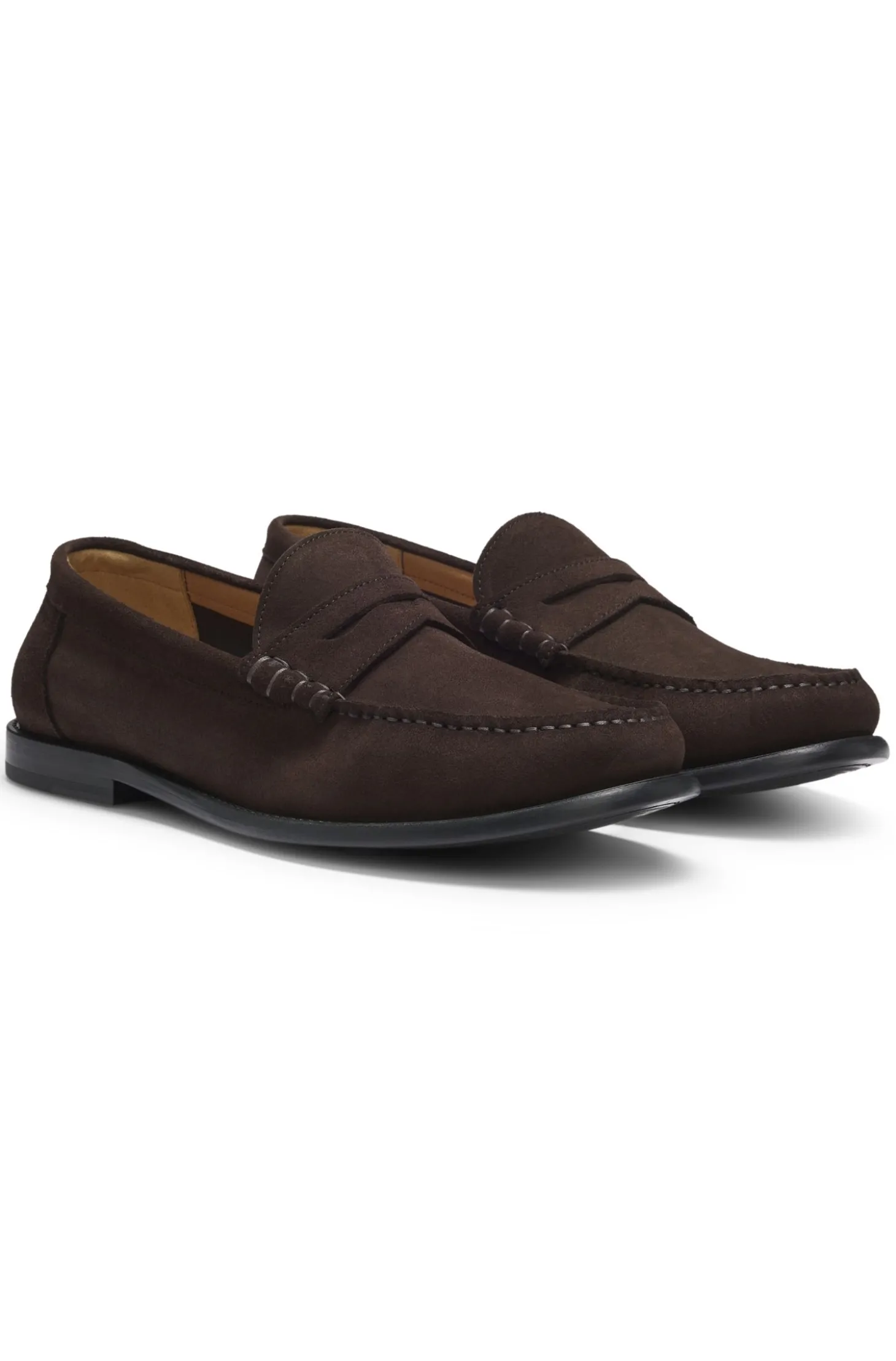Mokassins aus Veloursleder mit Pennyloafer-Detail und geprägtem Logo