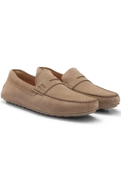 Mokassins aus Veloursleder mit Pennyloafer-Detail