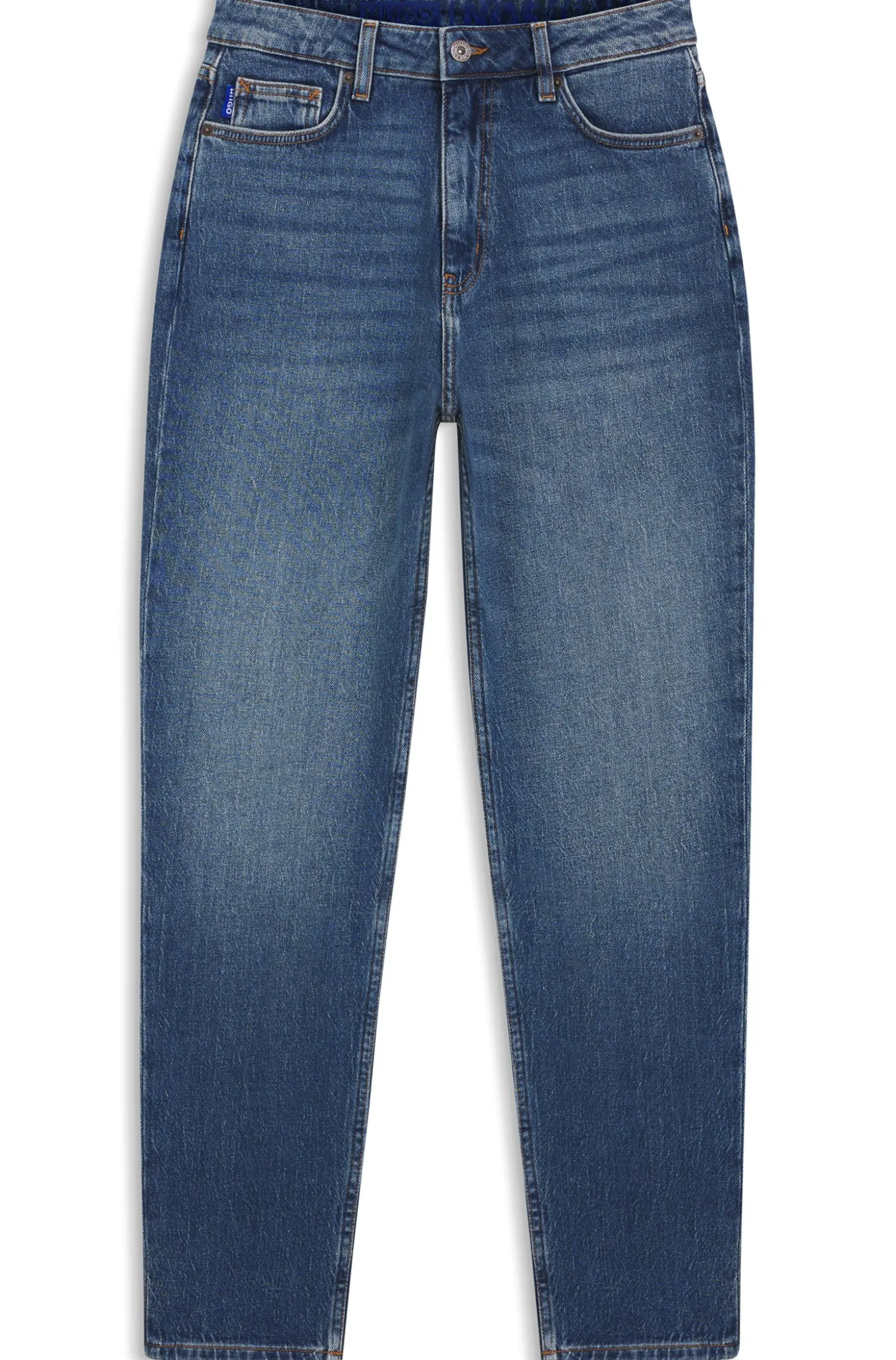 Mom Jeans aus mittelblauem Stretch-Denim
