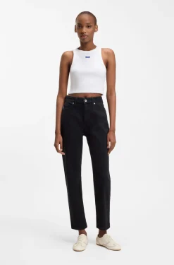 Mom-Jeans aus schwarzem Stretch-Denim