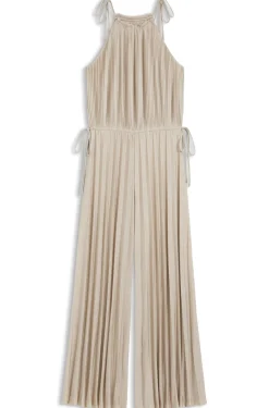 Neckholder-Jumpsuit aus glänzendem Jersey mit Plissee-Falten