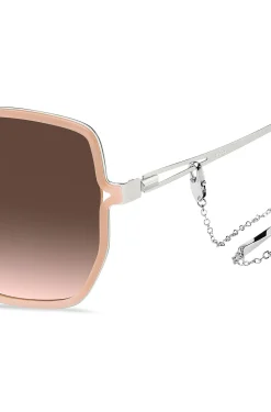 Nudefarbene Sonnenbrille mit geteilten Bügeln und Logo-Kette