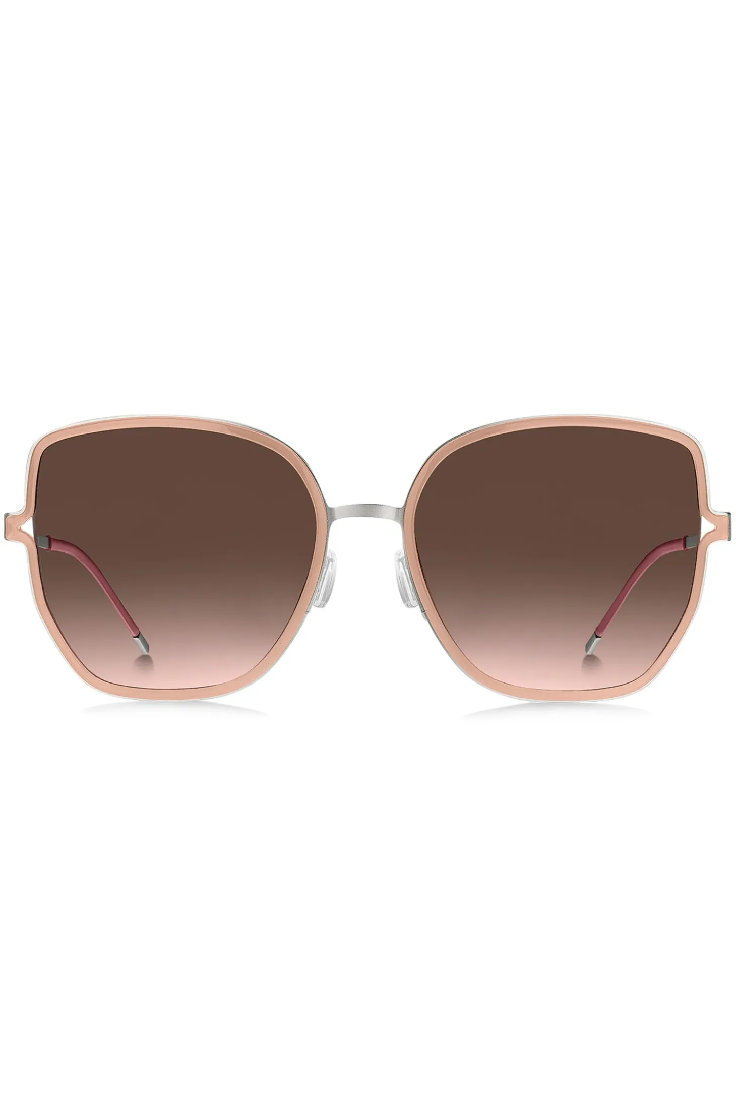 Nudefarbene Sonnenbrille mit geteilten Bügeln und Logo-Kette