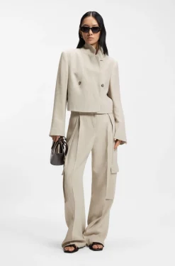Oversized Blazer aus Fischgrät-Leinen-Mix