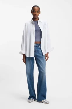 Oversized Bluse mit Happy HUGO Logo aus Strasssteinen