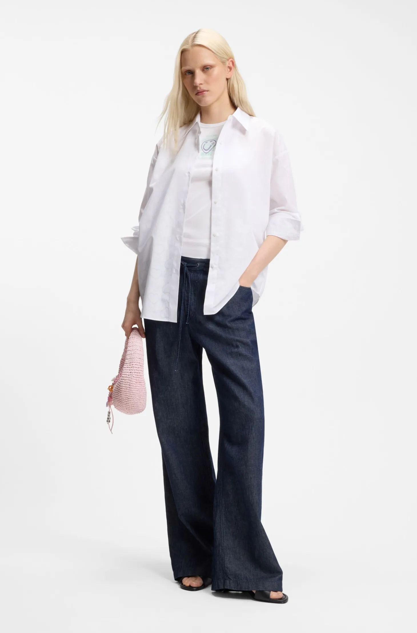 Oversized Bluse mit Herz- und Logo-Print in Ausbrenner-Optik