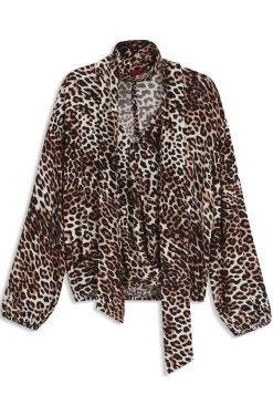 Oversized Bluse mit Leoparden-Print und Schleifenkragen
