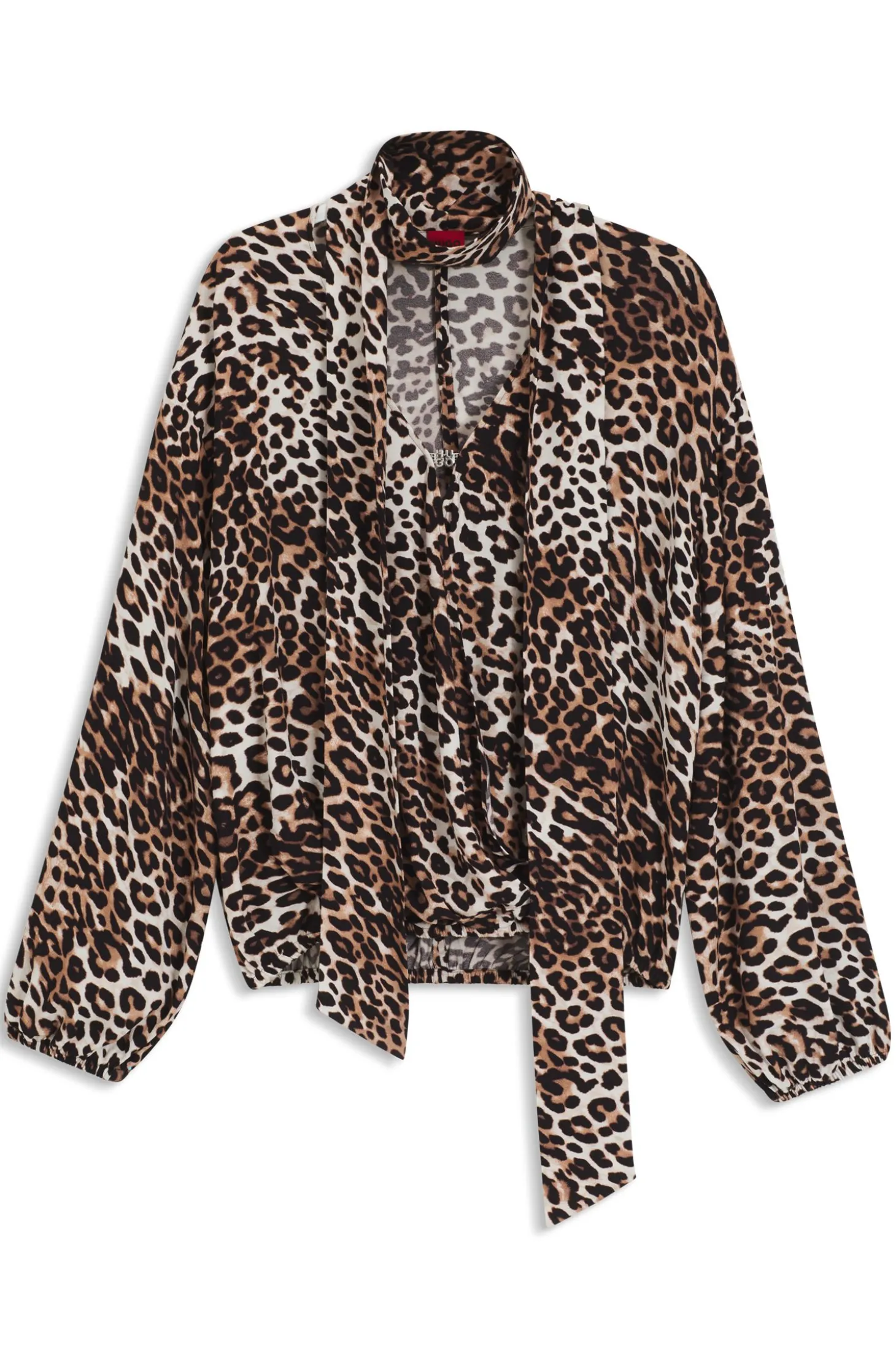 Oversized Bluse mit Leoparden-Print und Schleifenkragen