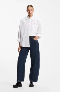 Oversized-Fit Bluse aus Baumwoll-Popeline mit Logo-Schriftzügen