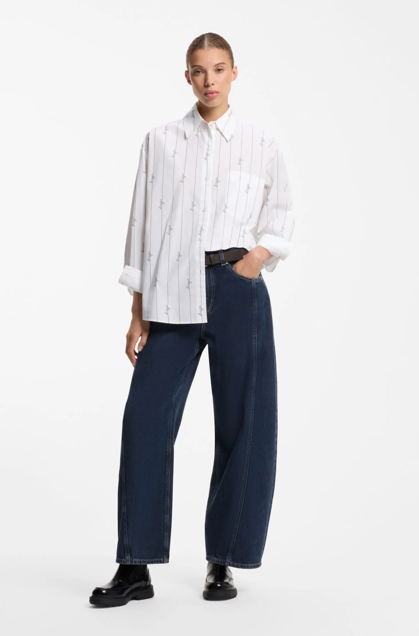 Oversized-Fit Bluse aus Baumwoll-Popeline mit Logo-Schriftzügen