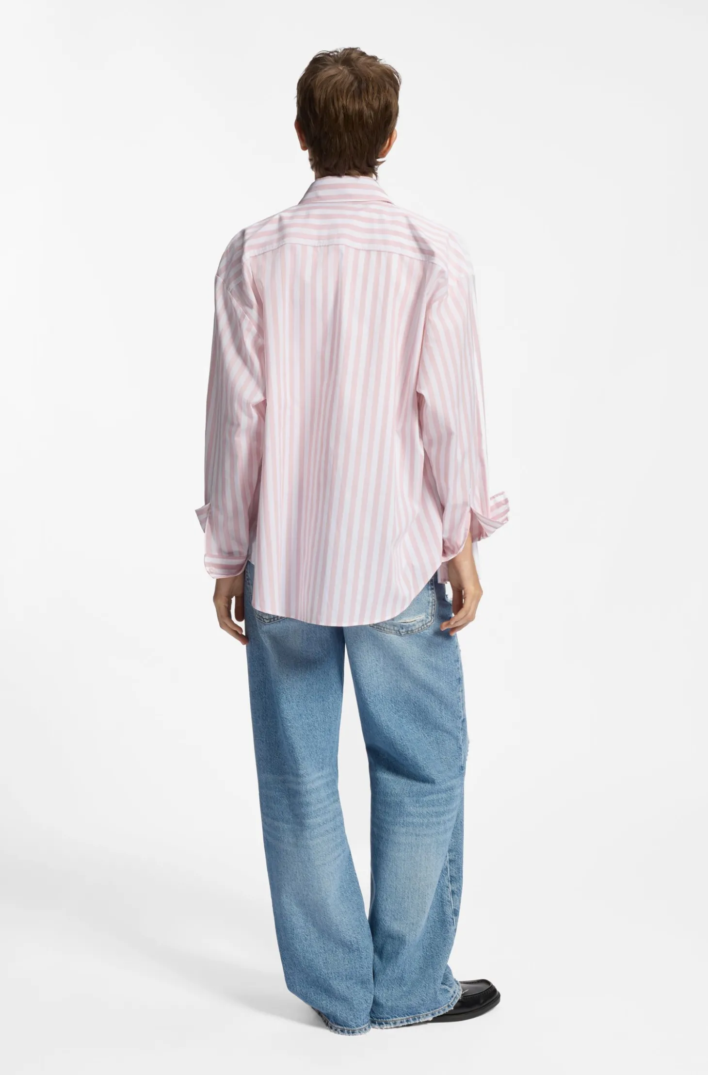 Oversized-Fit Bluse aus gestreifter Baumwolle mit Happy HUGO Logo