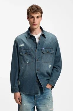 Oversized-Fit Overshirt aus Denim mit Farbspritzern