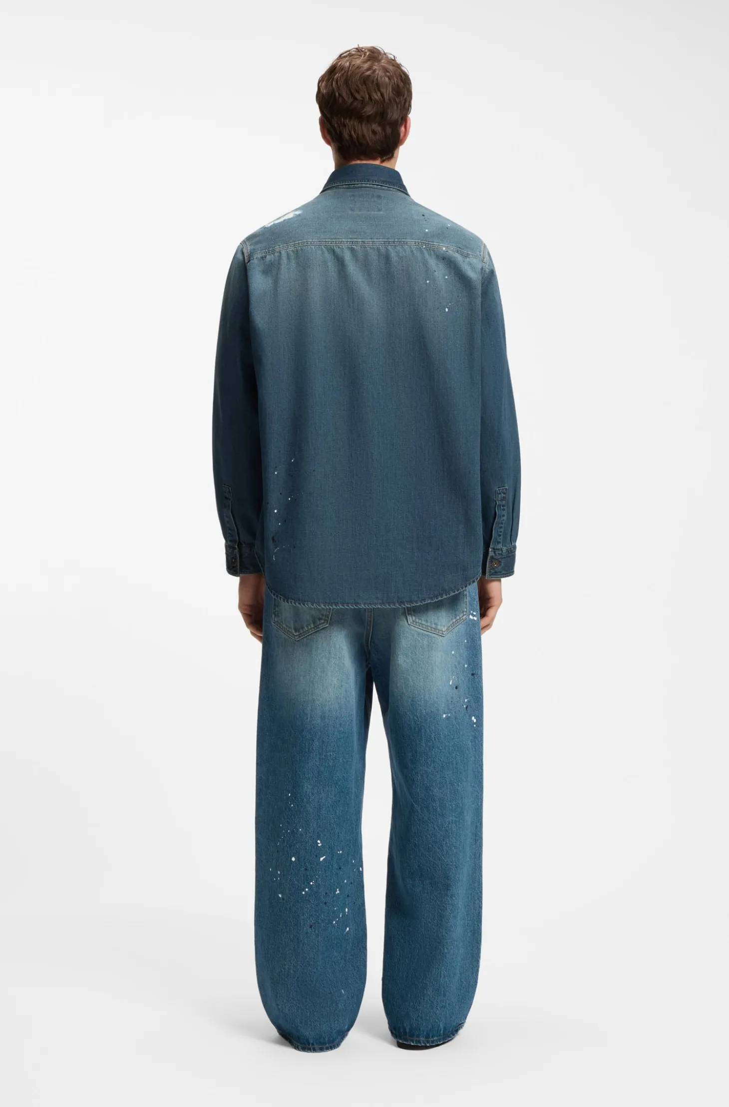 Oversized-Fit Overshirt aus Denim mit Farbspritzern