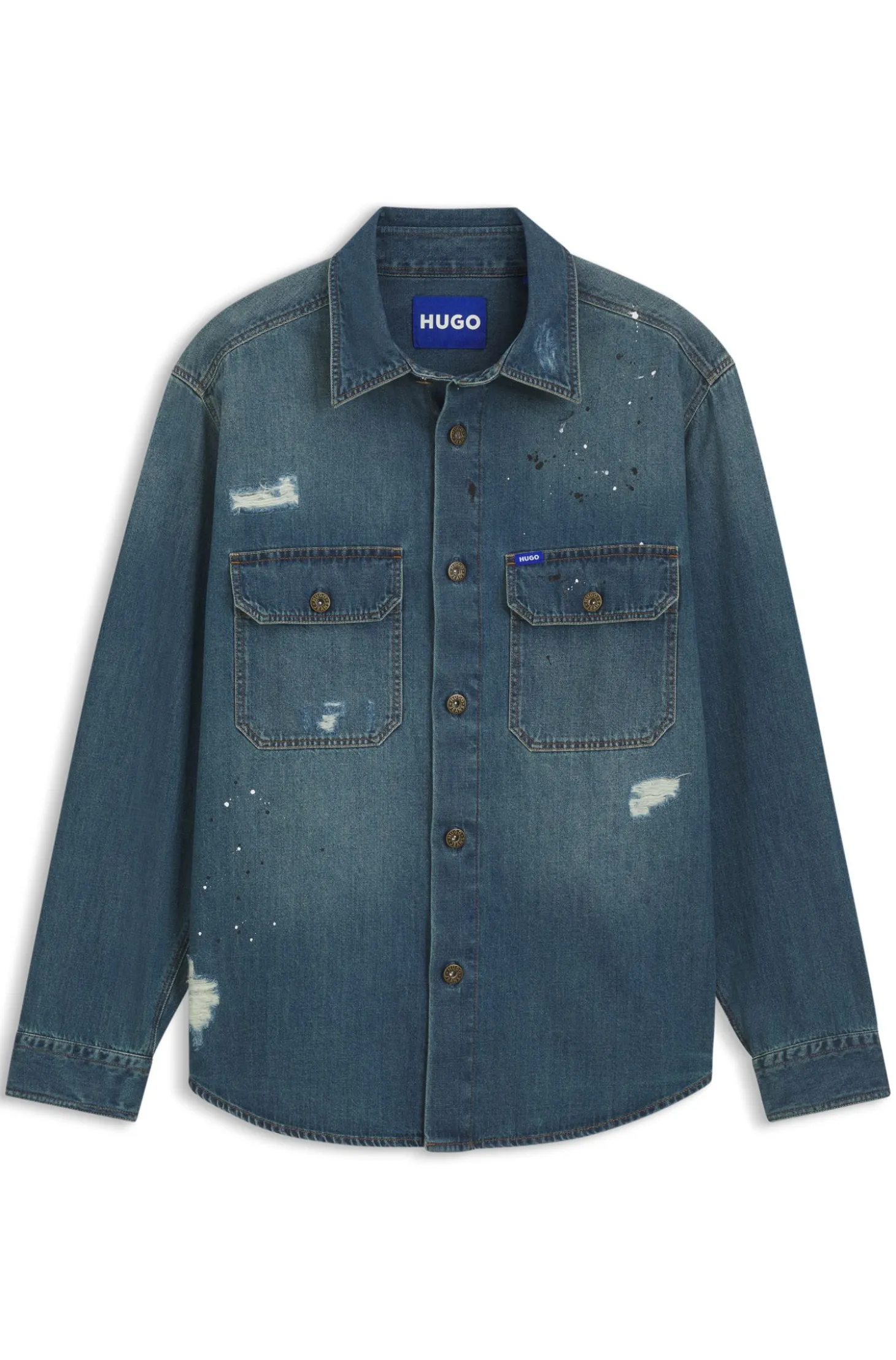 Oversized-Fit Overshirt aus Denim mit Farbspritzern
