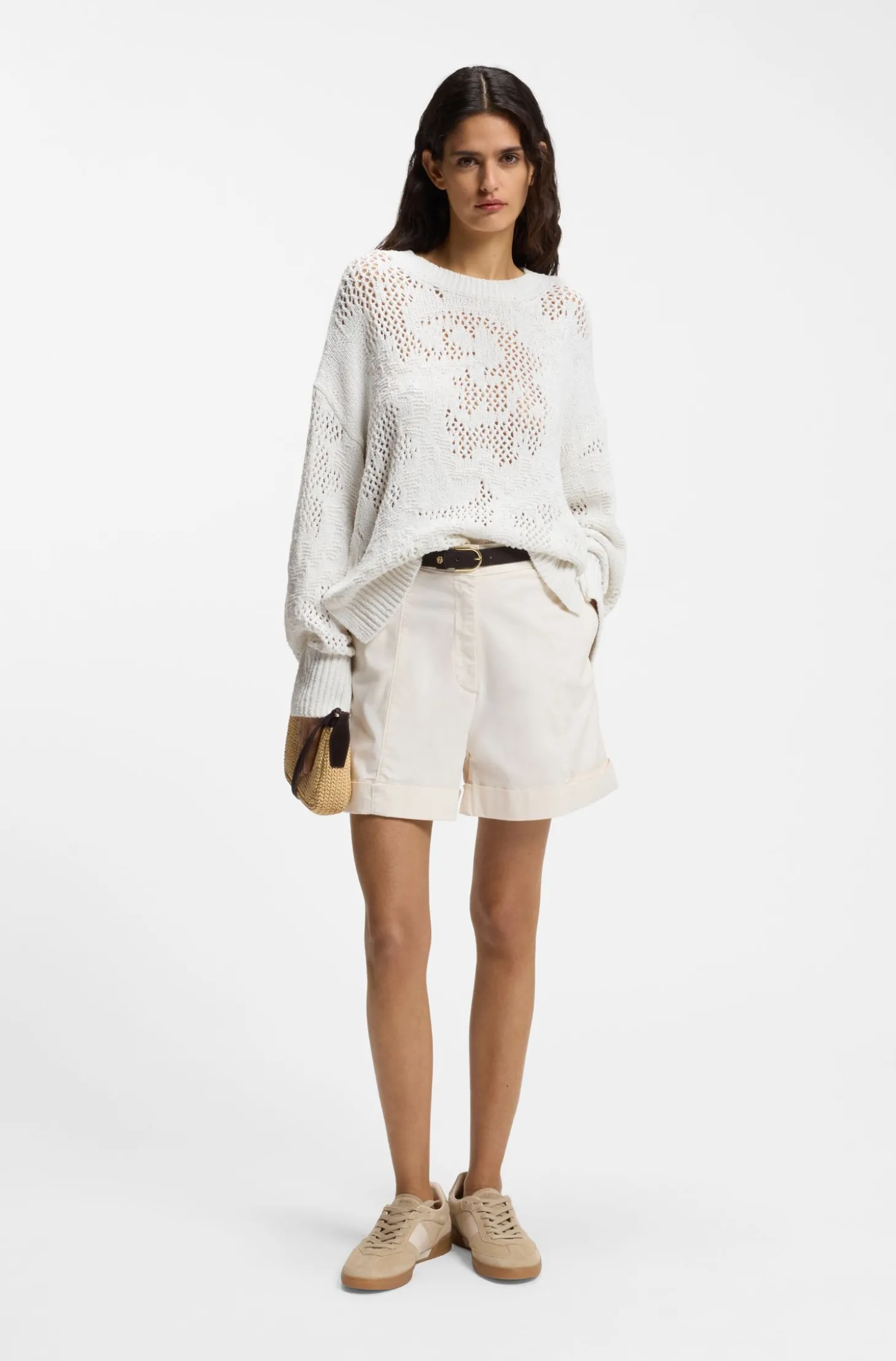 Oversized-Fit Pullover aus Baumwoll-Mix mit Strickmuster