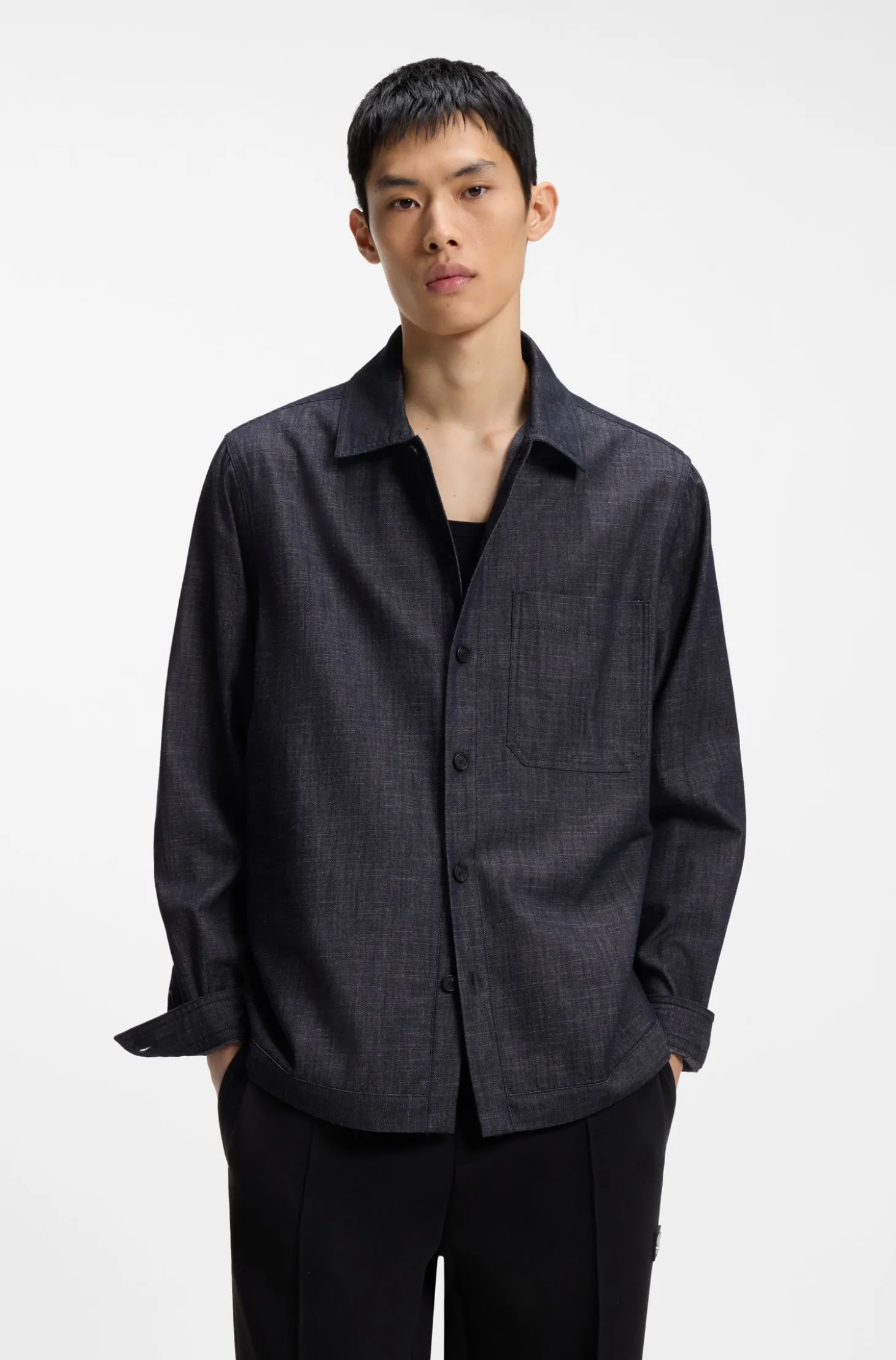Oversized Hemd aus indigoblauem Baumwoll-Denim