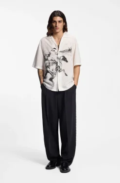 Oversized Hemd mit Pferderennen-Print