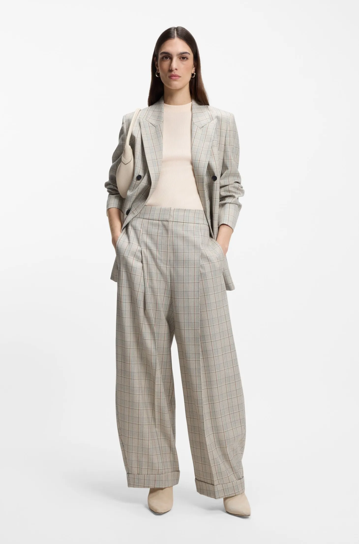 Oversized Hose aus karierter Stretch-Wolle