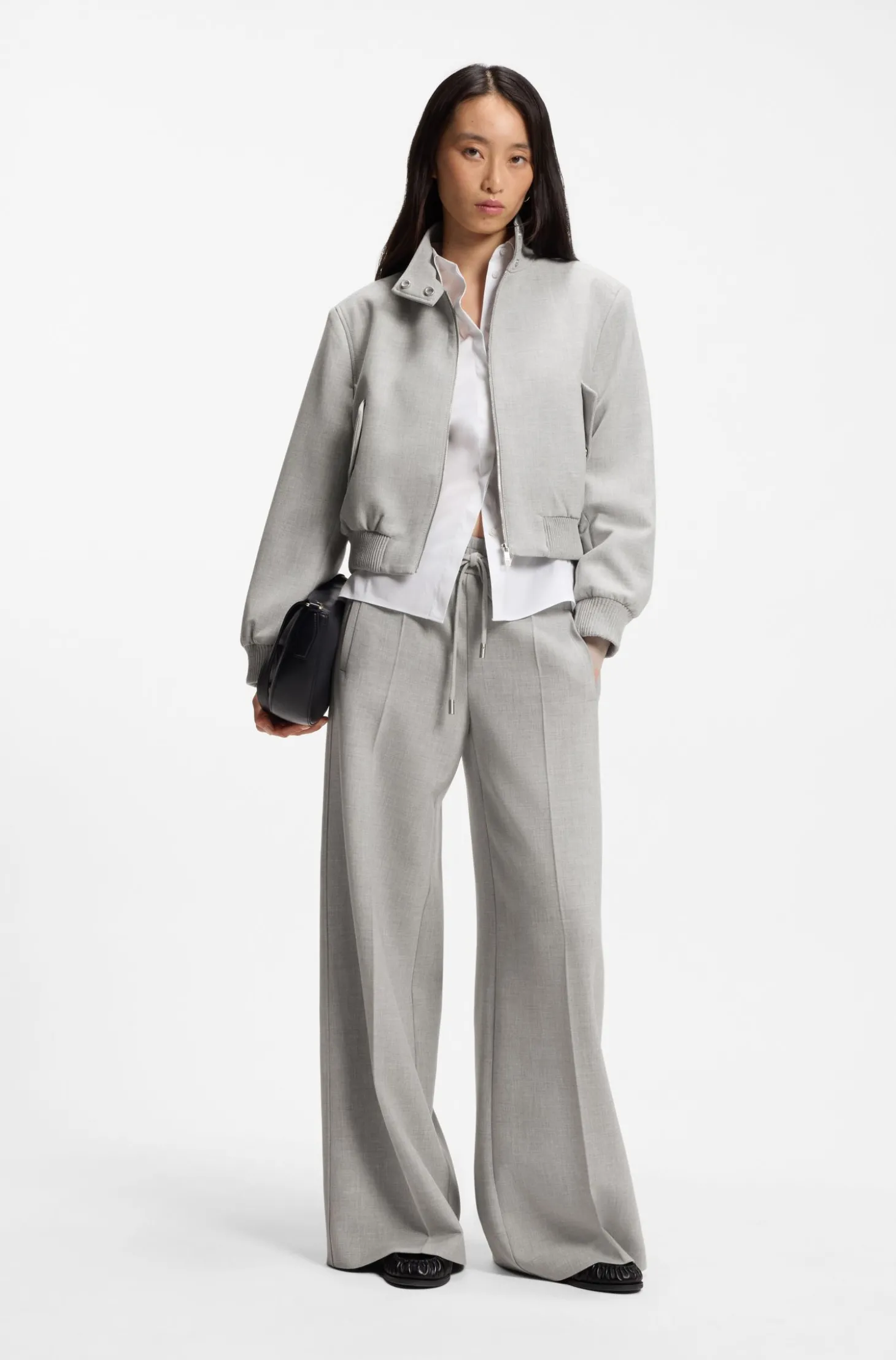 Oversized Hose aus meliertem Stretch-Twill