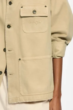 Oversized Jacke aus Baumwoll-Twill mit Kontrastkragen