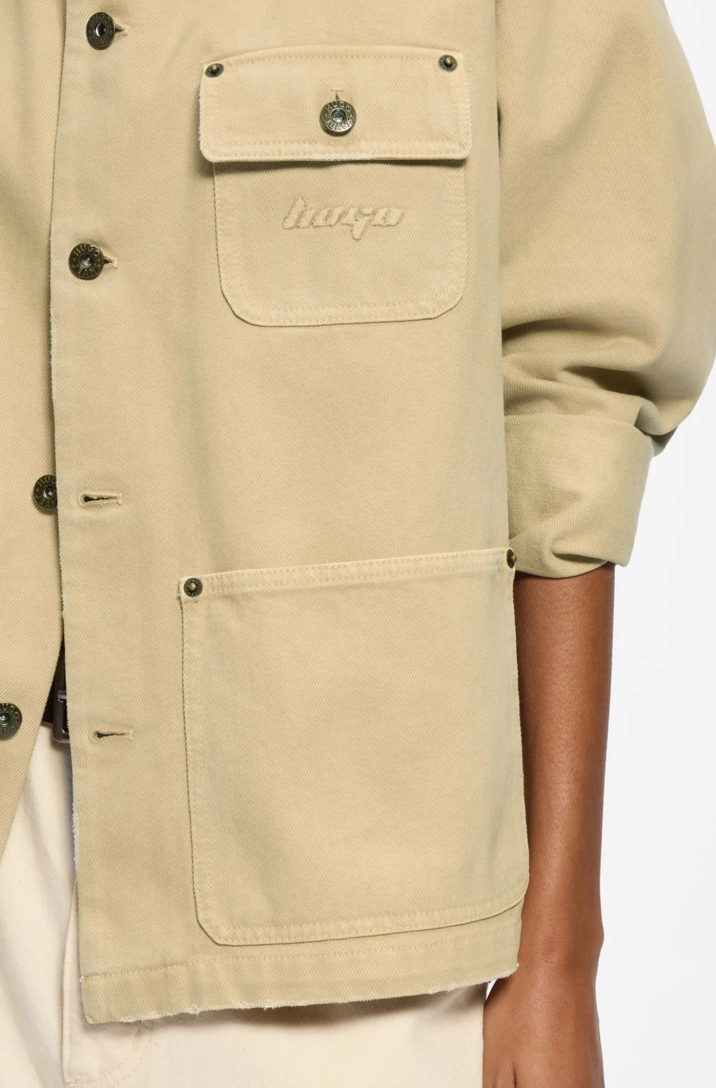 Oversized Jacke aus Baumwoll-Twill mit Kontrastkragen