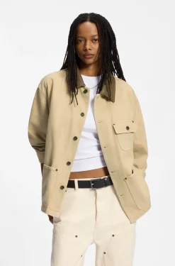 Oversized Jacke aus Baumwoll-Twill mit Kontrastkragen