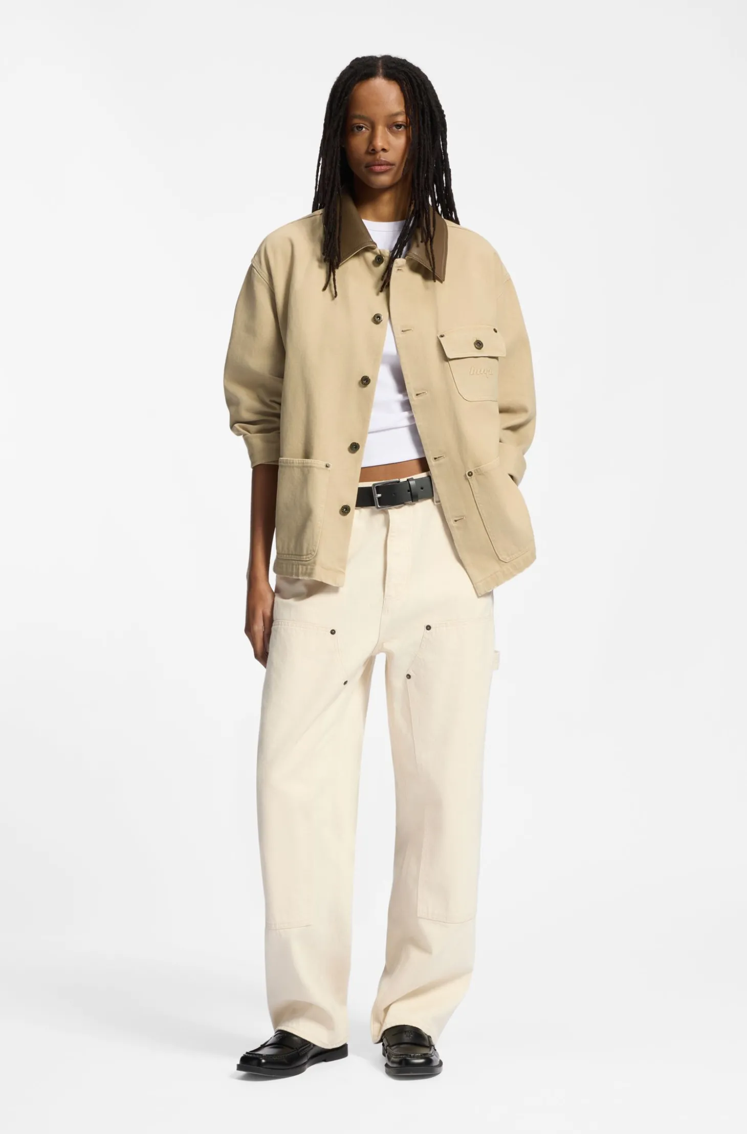 Oversized Jacke aus Baumwoll-Twill mit Kontrastkragen