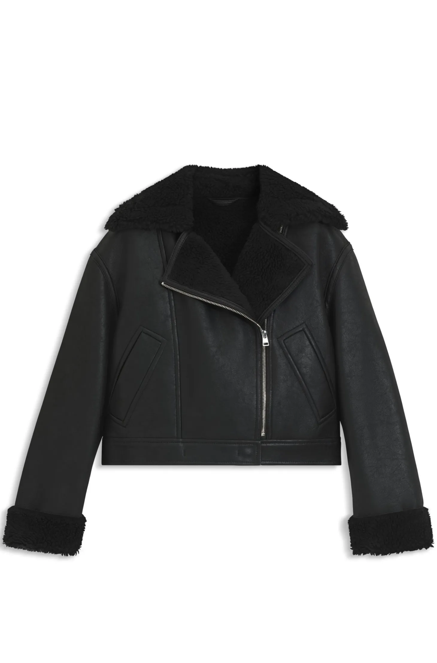 Oversized Jacke aus Kunstleder mit Shearling-Imitat