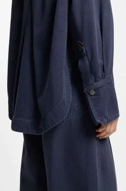 Oversized Jeanshemd aus festem Denim in Rauchblau