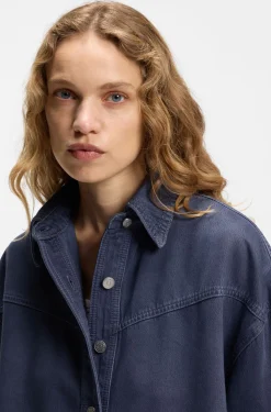 Oversized Jeanshemd aus festem Denim in Rauchblau