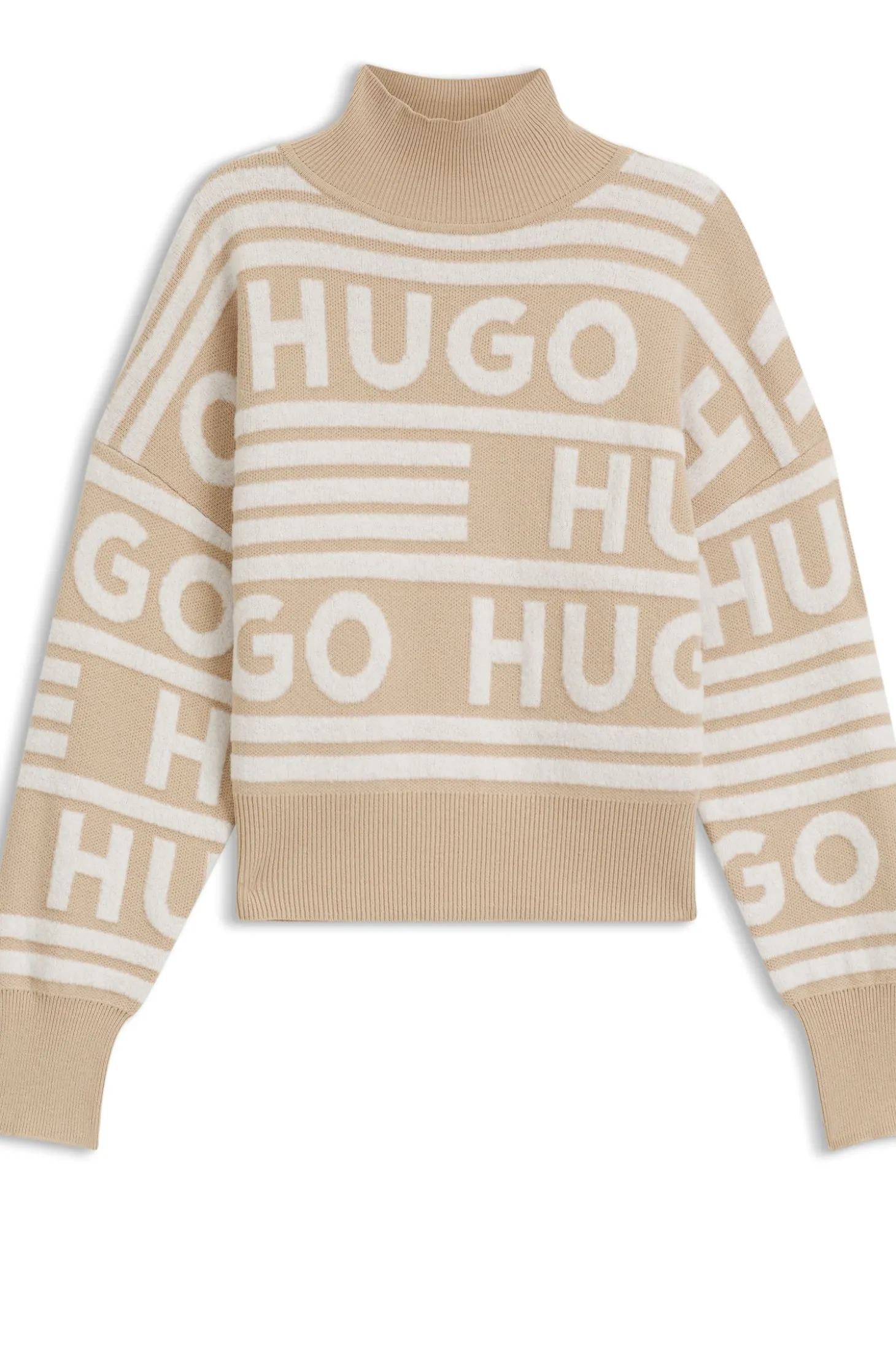 Oversized Pullover mit Stehkragen und Jacquard-Logos