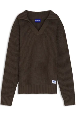 Oversized Pullover mit Waffelstruktur und Johnny-Kragen