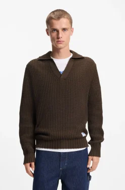 Oversized Pullover mit Waffelstruktur und Johnny-Kragen
