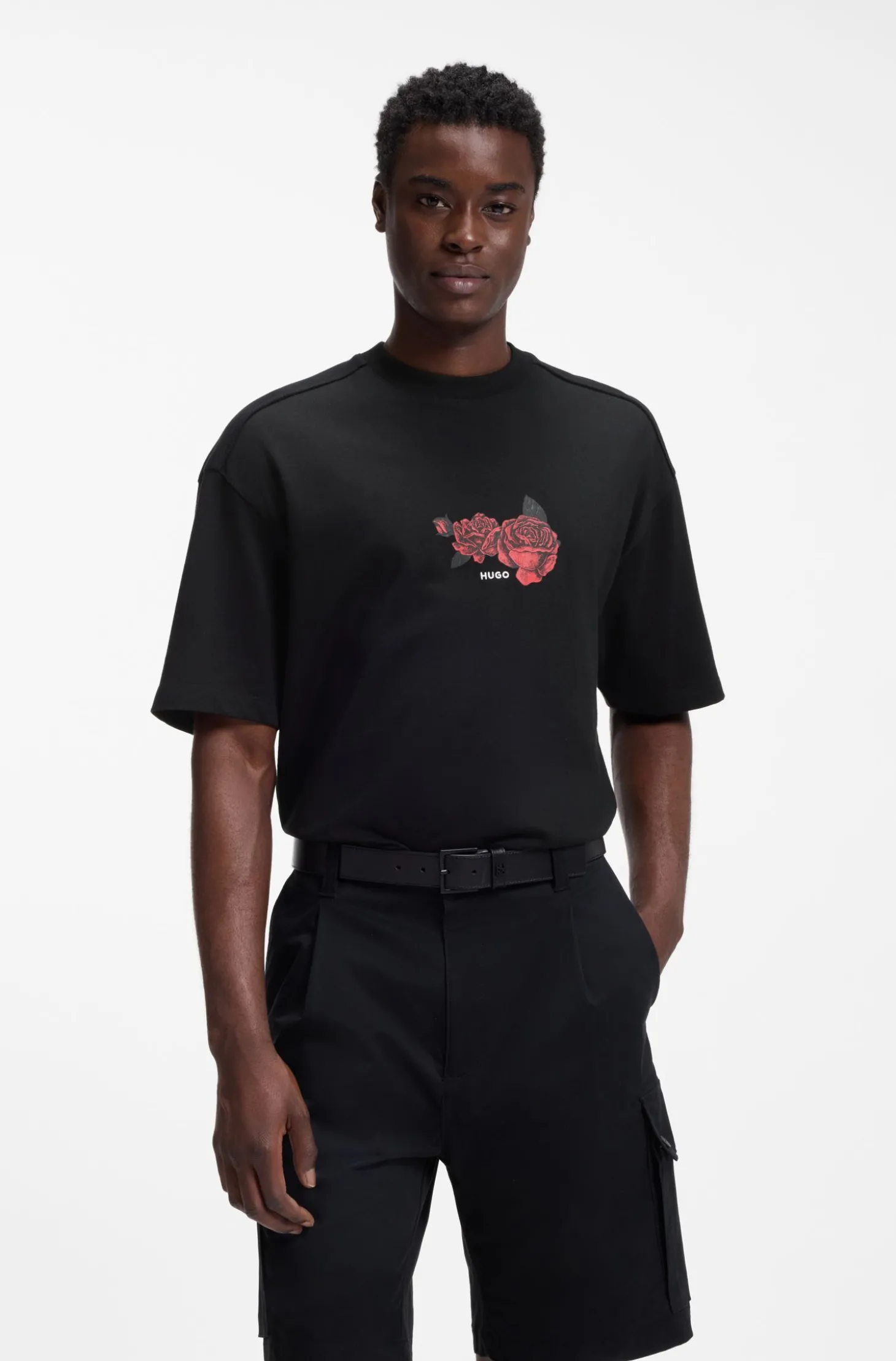 Oversized T-Shirt aus Baumwolle mit Rosen-Grafik im Biker-Stil