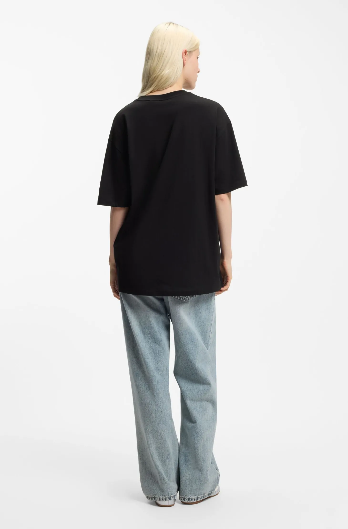 Oversized T-Shirt aus Baumwolle mit Happy HUGO Logo aus Strass